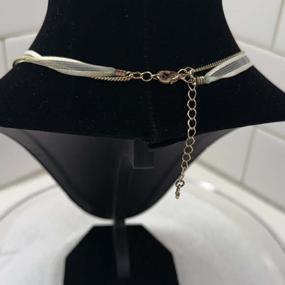 Rhinestone and Blue Acrylic Bead Necklace with Ribbon - Picture 4 of 7